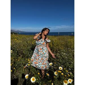 Rachel Parcell Citrus Print Off Shoulder Midi Dress Size 8 Summer Vacation